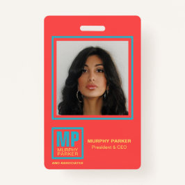 Tarjeta De Identificación Logo del Monograma Rojo Coralino Verde azulado ama