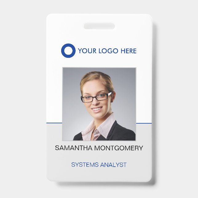 Tarjeta De Identificación Logo Employee Photo Name Bar Code Blue Gray ID (Front)