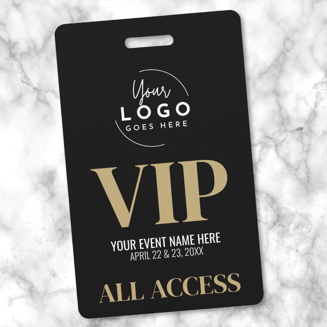 Tarjeta De Identificación Logo Evento VIP Oro Negro (VIP Your Logo Black Gold Event Badge)