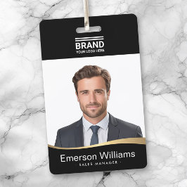 Tarjeta De Identificación Logo falso negro id. de empleado de la ola dorada