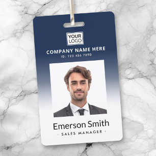 Tarjeta De Identificación Logo foto azul oscuro blanco nombre del empleado t