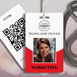 Tarjeta De Identificación Logo Id. de empleado Foto Código QR Insignia Roja