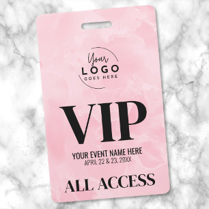 Tarjeta De Identificación Logo Pase de Todo Acceso Evento VIP Rosa