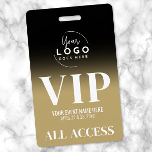 Tarjeta De Identificación Logo Personalizado Elegante Negro Oro VIP