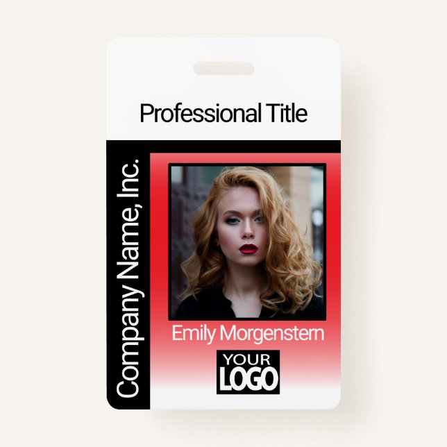 Tarjeta De Identificación Logo Photo Badge - Rojo y Negro (Anverso)