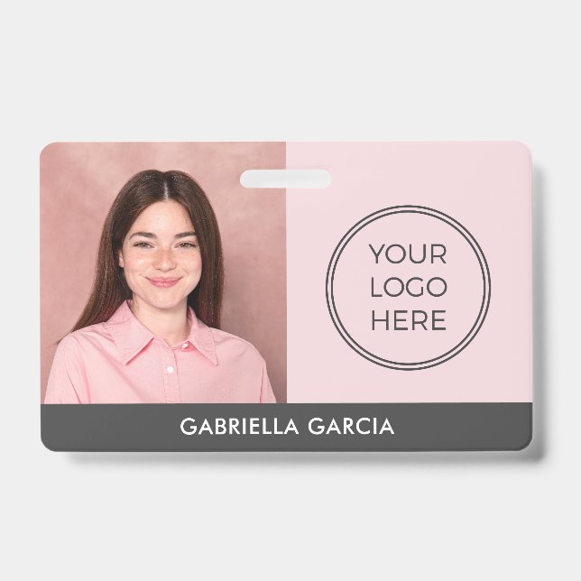 Tarjeta De Identificación Logo rosa moderno ID de empleado (Parte frontal)