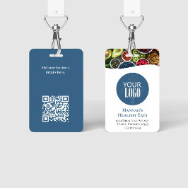 Tarjeta De Identificación Logotipo comercial simple Foto Código QR Azul