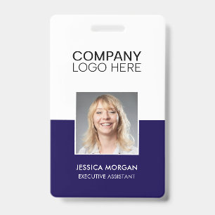 TARJETA DE IDENTIFICACIÓN LOGOTIPO CORPORATIVO ID EMPLEADO FOTO AZUL MARINO