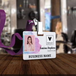 Tarjeta De Identificación Logotipo de Acuarela Azul Violeta Agregar Empleado