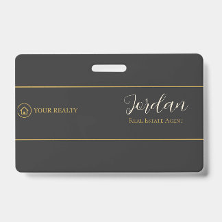 Tarjeta De Identificación Logotipo de agente inmobiliario de carbón y oro ID