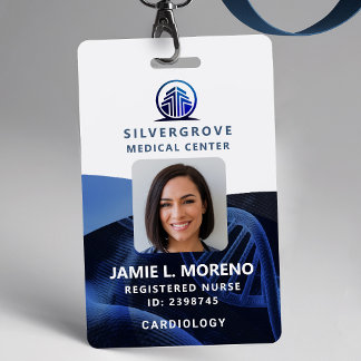 Tarjeta De Identificación Logotipo de atención médica azul foto ADN enfermer