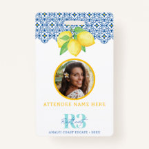 Logotipo de azulejo mediterráneo de limón en acuar