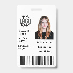 Tarjeta De Identificación Logotipo de código de barras con foto y nombre de