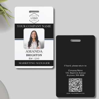 Tarjeta De Identificación Logotipo de código QR blanco negro de foto de empl