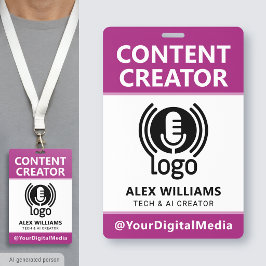 Tarjeta De Identificación Logotipo de creador de contenido de seguridad rosa