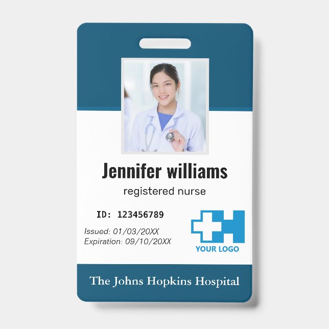 Tarjeta De Identificación Logotipo de empleado del hospital personalizado e  (Parte frontal)