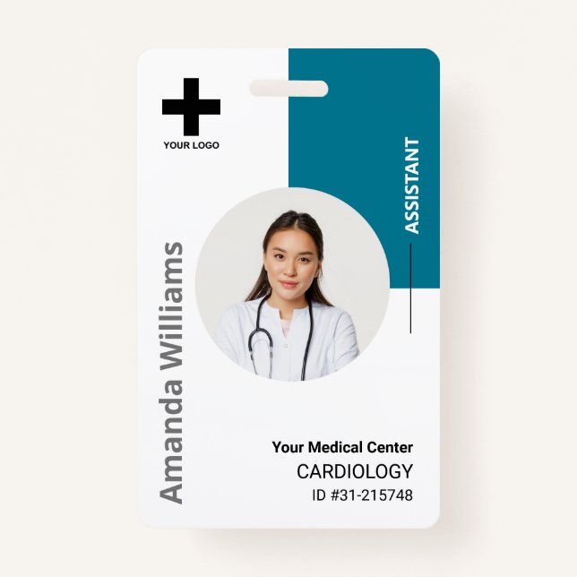 Tarjeta De Identificación Logotipo de empleado hospitalario personalizado y  (Anverso)