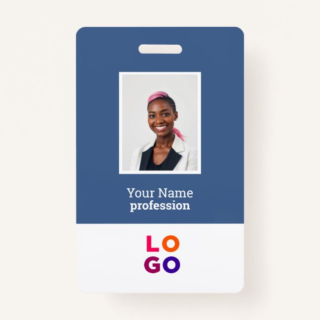Tarjeta De Identificación Logotipo de empleado personalizado, foto, código Q (Anverso)