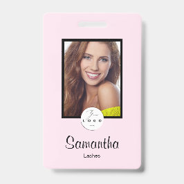 Tarjeta De Identificación Logotipo de escritura en negro rosa sonrosado Foto