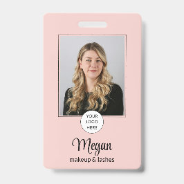 Tarjeta De Identificación Logotipo de escritura en rosa sonrosado Foto Insig