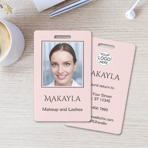 Tarjeta De Identificación Logotipo de escritura rosa sonrojado Foto Maquilla