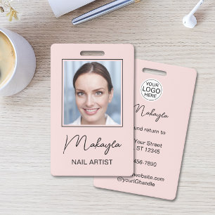 Tarjeta De Identificación Logotipo de escritura rosa sonrojado Foto Salón de