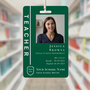 Tarjeta De Identificación Logotipo de escuela de foto verde moderno para est