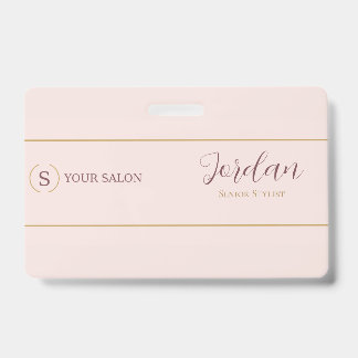 Tarjeta De Identificación Logotipo de estilista de salón de Blush Gold ID de