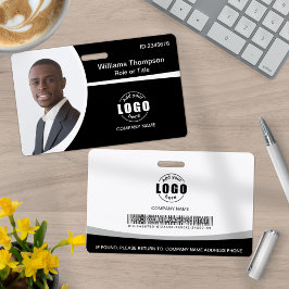 Tarjeta De Identificación Logotipo de foto Código de barras Empleado Blanco 