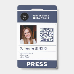 Tarjeta De Identificación Logotipo de foto código QR pase de prensa ID