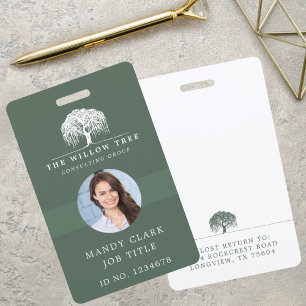 Tarjeta De Identificación Logotipo de foto con árbol de sauce blanco y verde