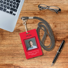 Tarjeta De Identificación Logotipo de foto con monograma rojo negro moderno 