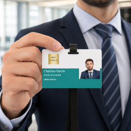 Tarjeta De Identificación Logotipo de foto de ID de empleado azul verde segu