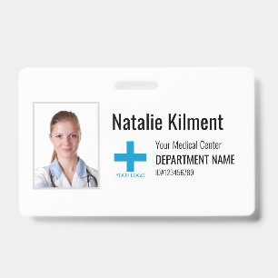 Tarjeta De Identificación Logotipo de foto del empleado del hospital: blanco