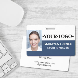 Tarjeta De Identificación Logotipo de foto empleado azul