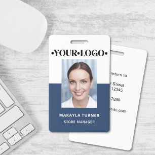 Tarjeta De Identificación Logotipo de foto empleado azul