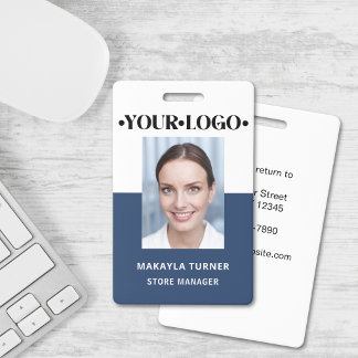 Tarjeta De Identificación Logotipo de foto empleado azul