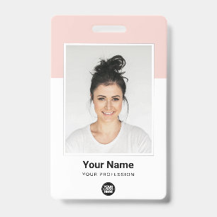 Tarjeta De Identificación Logotipo de foto grande de empleado rosa personali