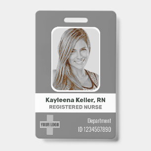 Tarjeta De Identificación Logotipo de foto gris simple blanco código de barr
