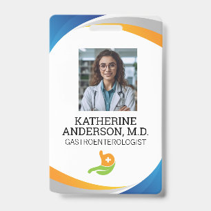 Tarjeta De Identificación Logotipo de gastroenterólogo   Doctor sonriente
