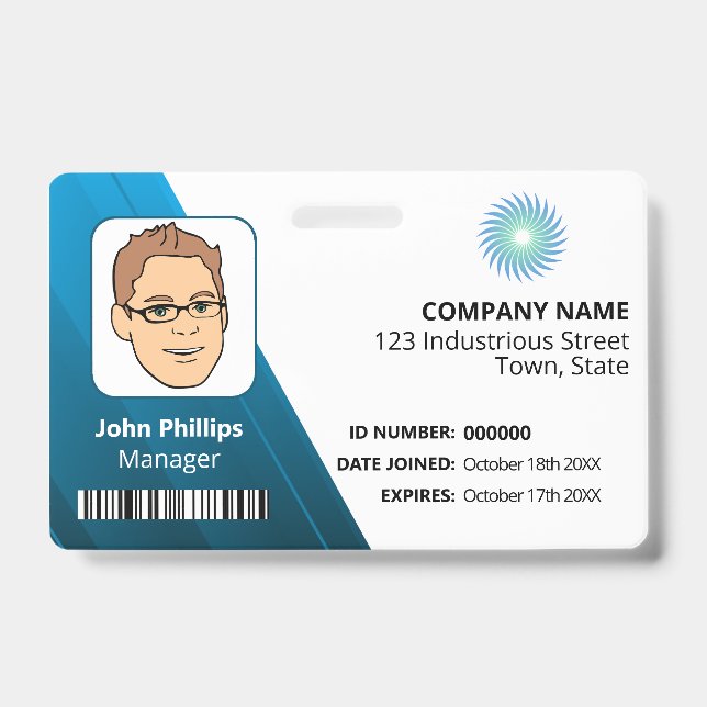 Tarjeta De Identificación Logotipo de ID de gerente blanco y azul (Parte frontal)