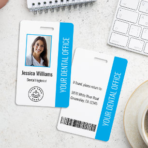 Tarjeta De Identificación Logotipo de la Oficina de su Dentista Foto ID Azul