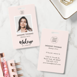 Tarjeta De Identificación Logotipo de Maquillaje de Foto Rosa Sonrojado