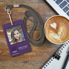 Tarjeta De Identificación Logotipo de monograma de cuadrado morado sofistica