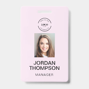 Tarjeta De Identificación Logotipo de negocio rosa simple código QR foto de 