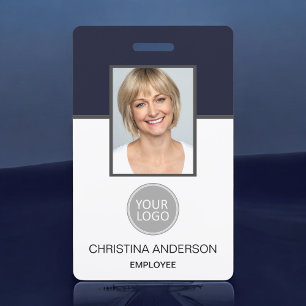 Tarjeta De Identificación Logotipo de nombre de empleado azul marino Foto co