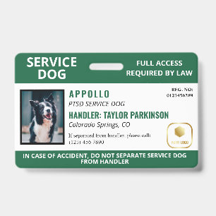 Tarjeta De Identificación Logotipo de perro de servicio verde blanco y ID de