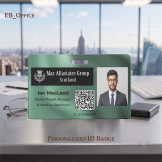 Tarjeta De Identificación Logotipo de rectángulo personalizado en verde metá