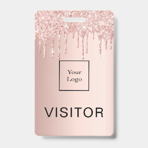 Tarjeta De Identificación Logotipo de visitante de negocios con gotas de ros