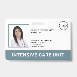 Tarjeta De Identificación Logotipo del Hospital Gris Azul Médico Foto ID